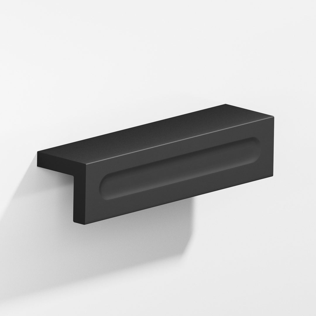 Colonial Bronze 716 L-shaped Cabinet Pull with finger indent in Matte Satin Black