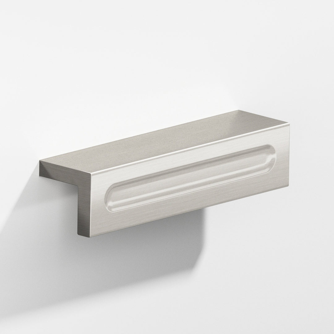 Colonial Bronze 716 L-shaped Cabinet Pull with finger indent in Satin Nickel