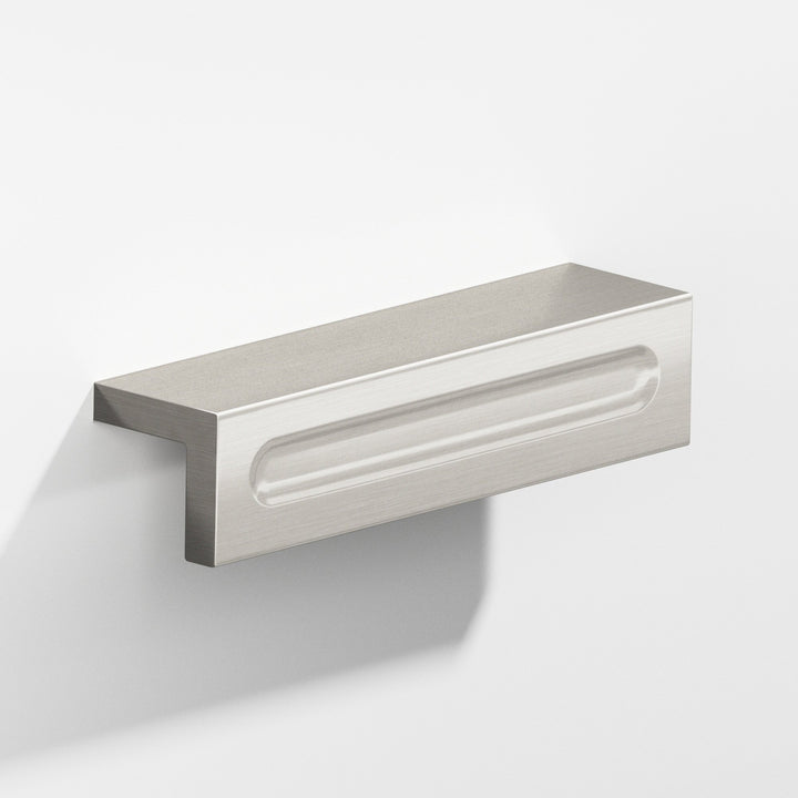Colonial Bronze 716 L-shaped Cabinet Pull with finger indent in Satin Nickel