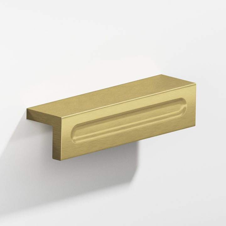 Colonial Bronze 716 L-shaped Cabinet Pull with finger indent in Antique Brass