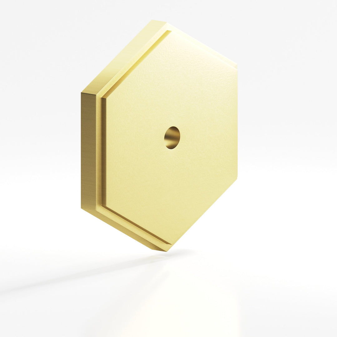 Colonial Bronze 9626 Hexagonal stepped Backplate for use with 8-32 screw in Matte Satin Brass