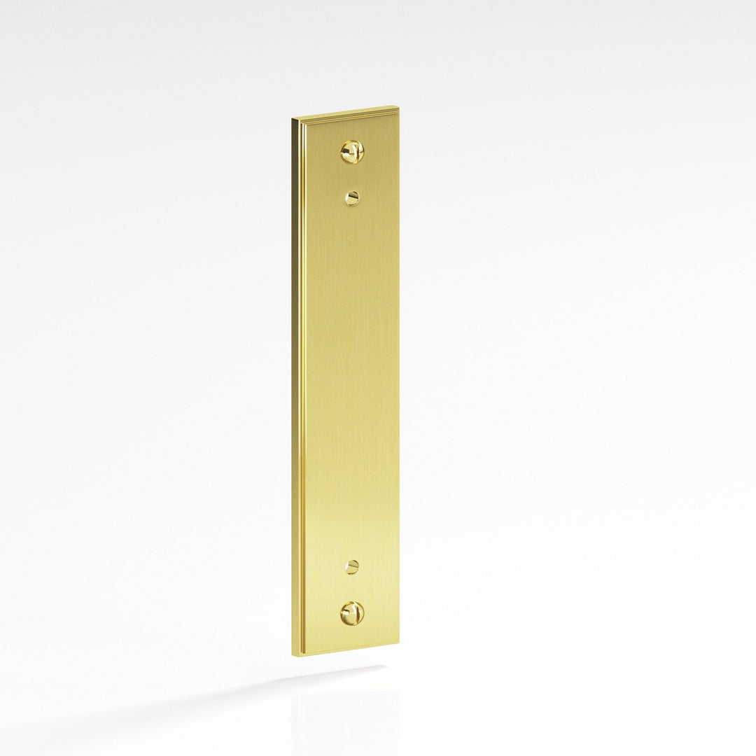 Colonial Bronze 9949 Rectangular stepped Backplate with exposed finished screws for use with 8-32 screws in Unlacquered Polished Brass