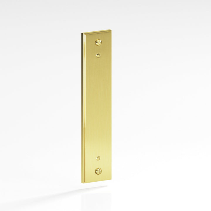 Colonial Bronze 9949 Rectangular stepped Backplate with exposed finished screws for use with 8-32 screws in Unlacquered Polished Brass