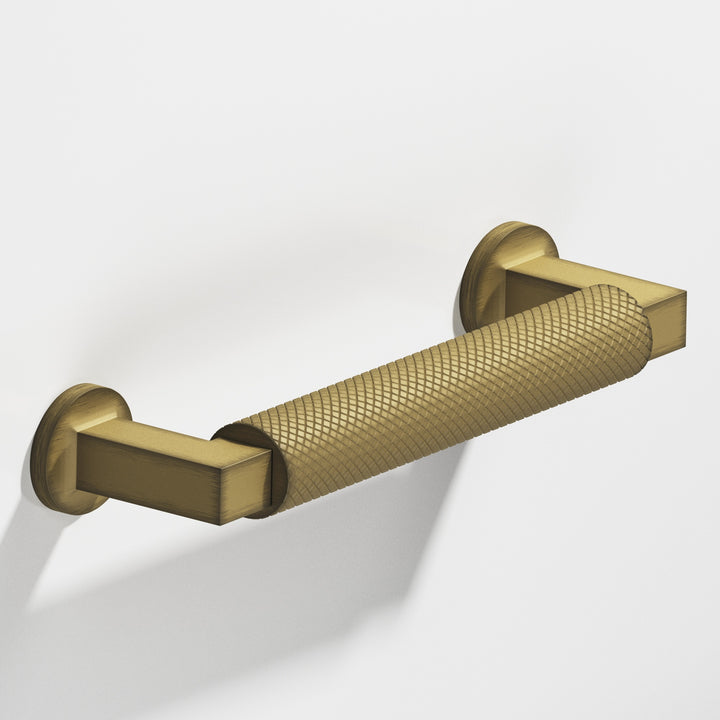 Colonial Bronze 1365 Round diamond-knurled Gropius-style Cabinet Pull in Matte Antique Satin Brass