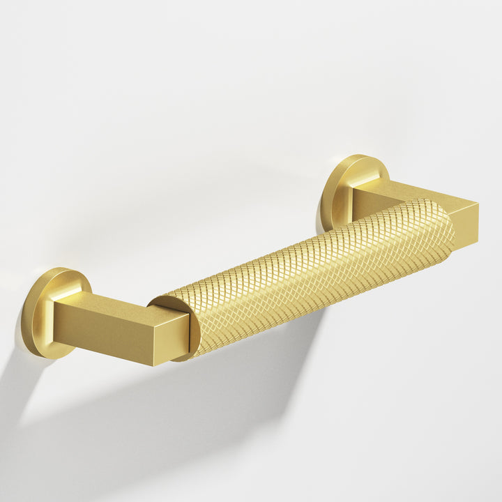 Colonial Bronze 1365 Round diamond-knurled Gropius-style Cabinet Pull in Matte Satin Brass