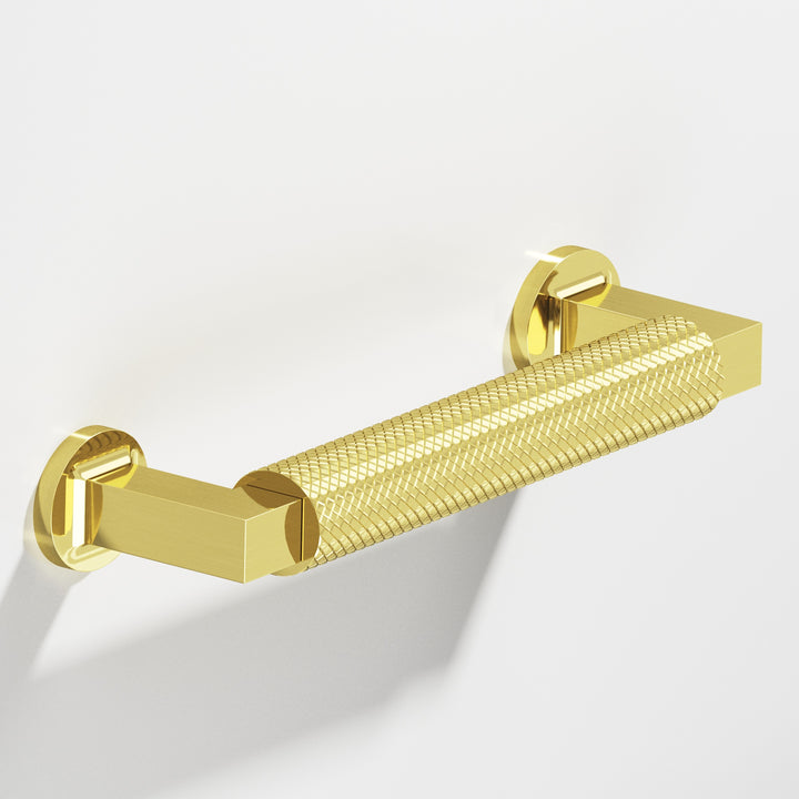 Colonial Bronze 1364 Round diamond-knurled Gropius-style Cabinet Pull in Unlacquered Polished Brass