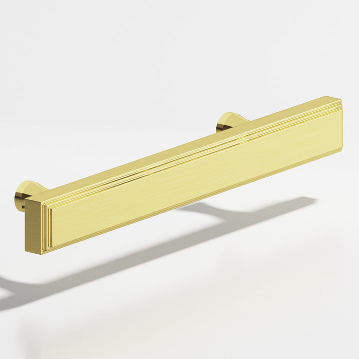 Colonial Bronze 941 Rectangular stepped Cabinet Pull with flared posts in Unlacquered Polished Brass