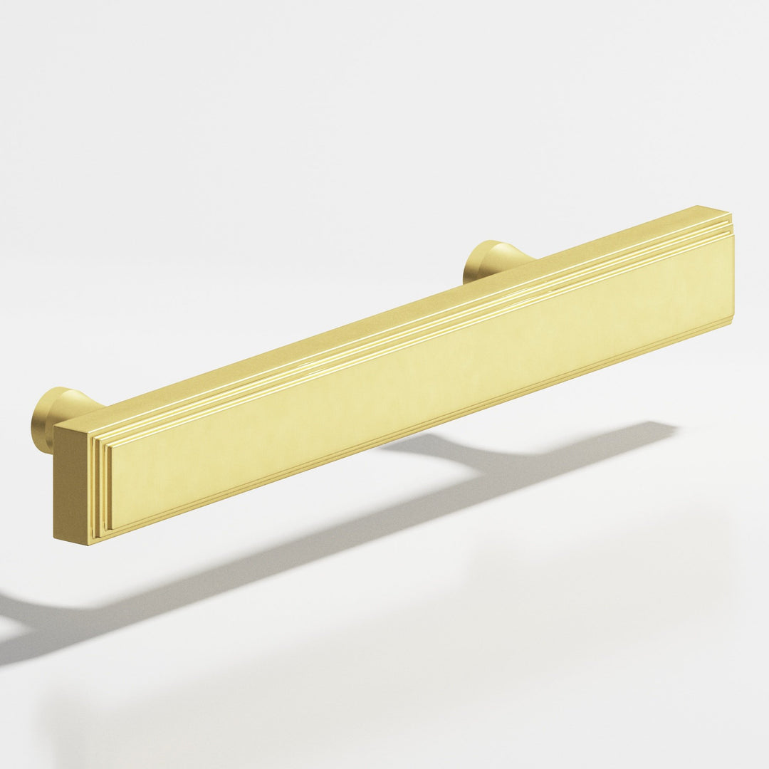 Colonial Bronze 941 Rectangular stepped Cabinet Pull with flared posts in Matte Satin Brass