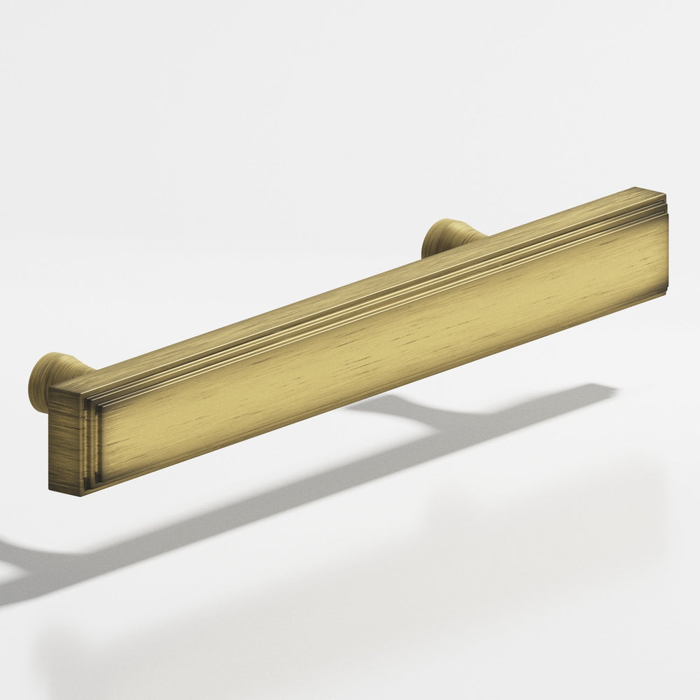 Colonial Bronze 941 Rectangular stepped Cabinet Pull with flared posts in Matte Antique Satin Brass