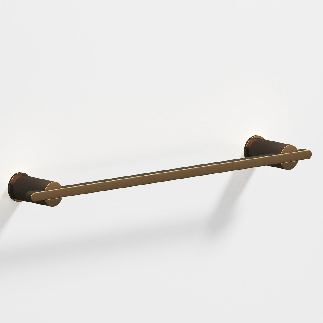 Colonial Bronze 42 Rectangular Towel Bar partially encapsulated by round posts in Oil Rubbed Bronze
