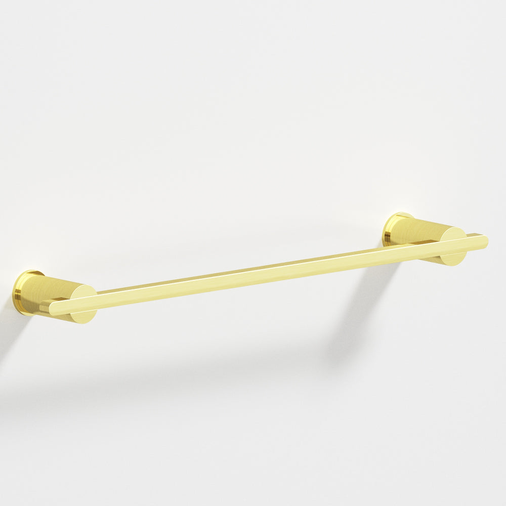 Colonial Bronze 42 Rectangular Towel Bar partially encapsulated by round posts in Unlacquered Polished Brass
