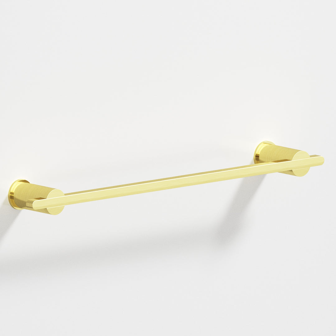 Colonial Bronze 42 Rectangular Towel Bar partially encapsulated by round posts in Unlacquered Polished Brass