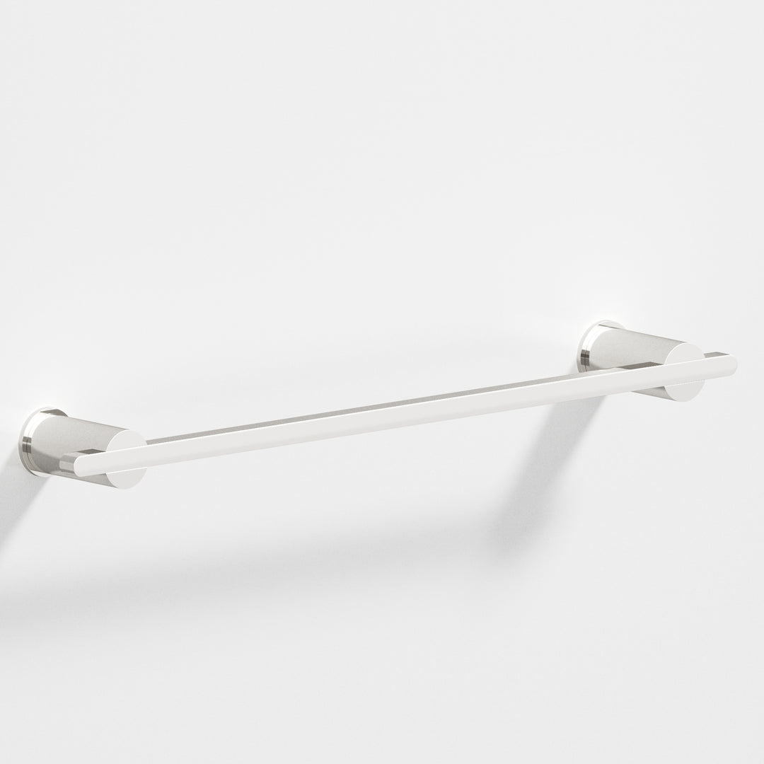 Colonial Bronze 42 Rectangular Towel Bar partially encapsulated by round posts in Polished Nickel