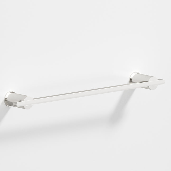 Colonial Bronze 42 Rectangular Towel Bar partially encapsulated by round posts in Polished Nickel