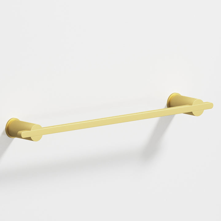 Colonial Bronze 42 Rectangular Towel Bar partially encapsulated by round posts in Matte Satin Brass