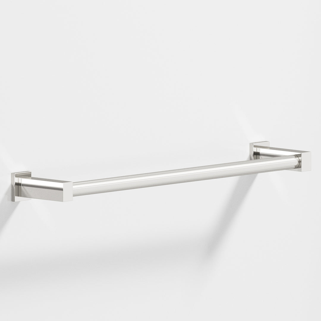 Colonial Bronze 45 Round Towel Bar fully encapsulated by rectangular posts in Polished Nickel
