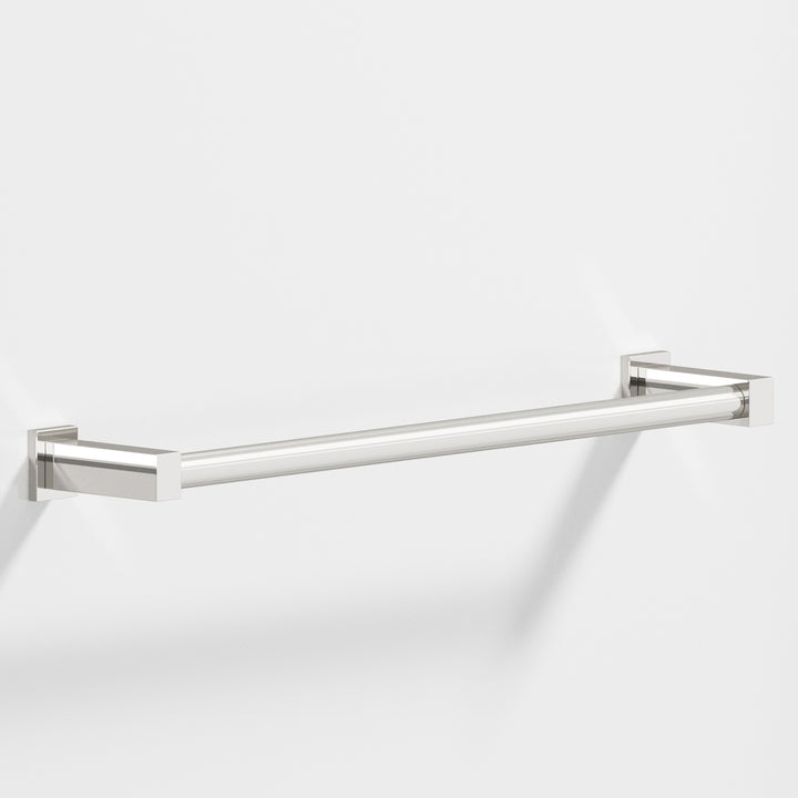 Colonial Bronze 45 Round Towel Bar fully encapsulated by rectangular posts in Polished Nickel