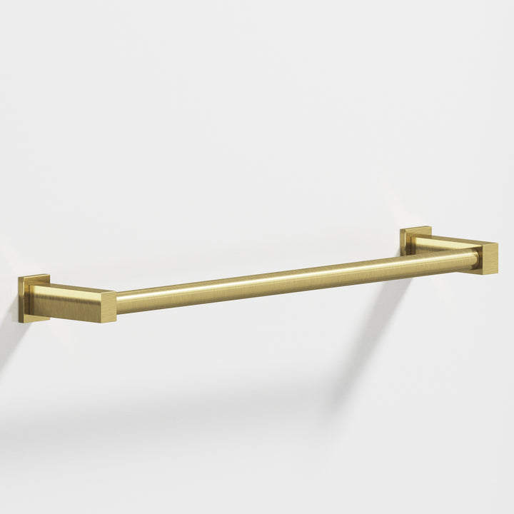 Colonial Bronze 45 Round Towel Bar fully encapsulated by rectangular posts in Antique Brass