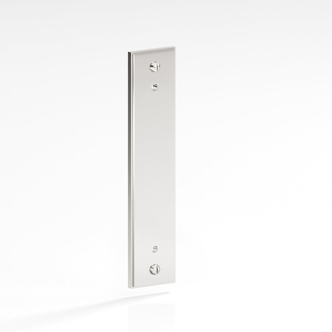 Colonial Bronze 9949 Rectangular stepped Backplate with exposed finished screws for use with 8-32 screws in Polished Nickel