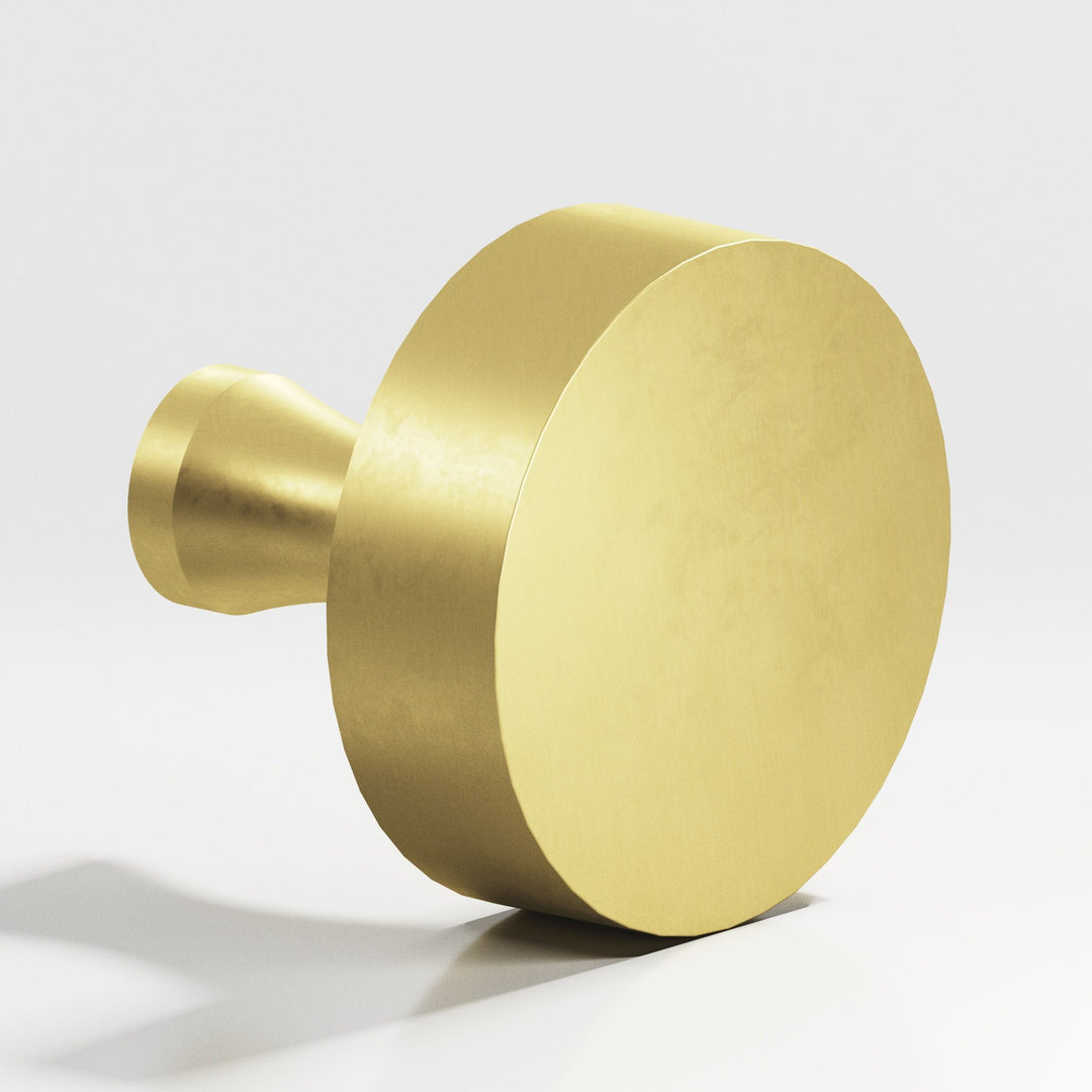 Colonial Bronze 112 Round Cabinet Knob with flared post in Matte Satin Brass