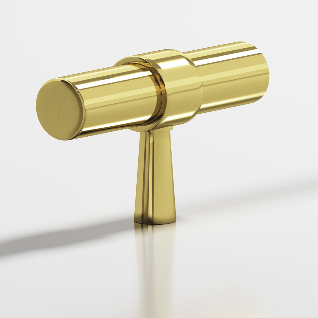 Colonial Bronze 1301 Round collared T Cabinet Knob with tapered post in Unlacquered Polished Brass