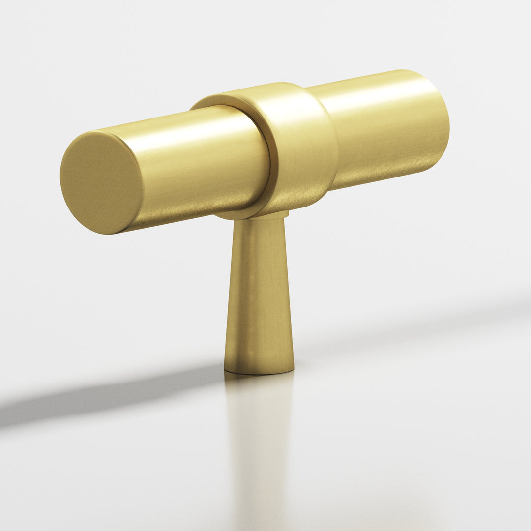 Colonial Bronze 1301 Round collared T Cabinet Knob with tapered post in Matte Satin Brass