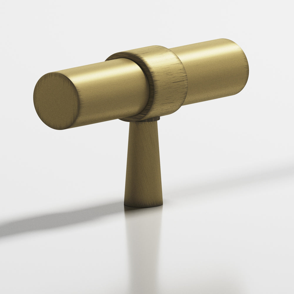 Colonial Bronze 1301 Round collared T Cabinet Knob with tapered post in Matte Antique Satin Brass