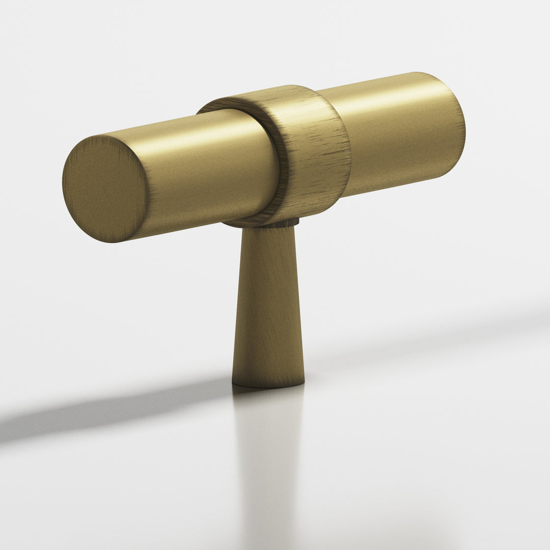 Colonial Bronze 1301 Round collared T Cabinet Knob with tapered post in Matte Antique Satin Brass