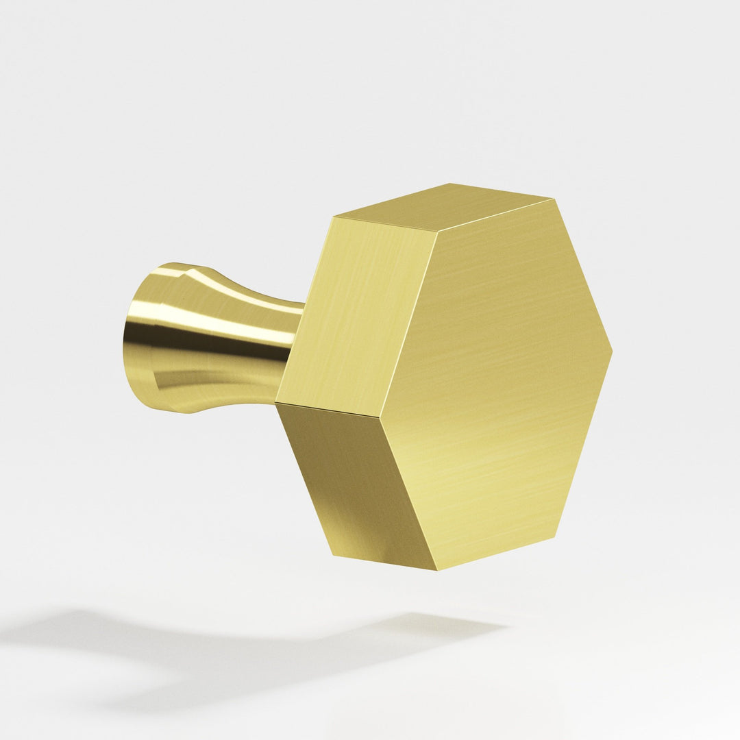 Colonial Bronze 132 Hexagonal Cabinet Knob with flared post in Unlacquered Polished Brass