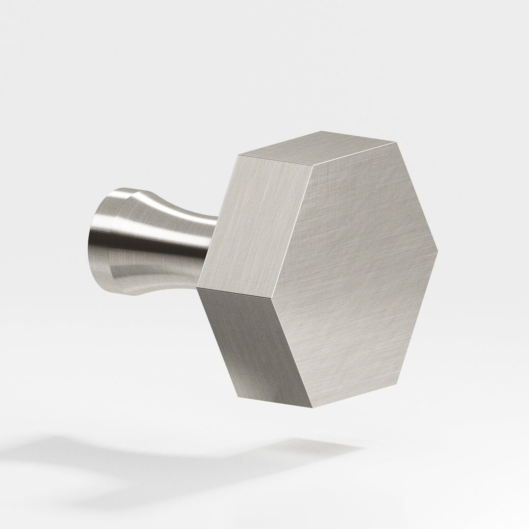 Colonial Bronze 131 Hexagonal Cabinet Knob with flared post in Satin Nickel