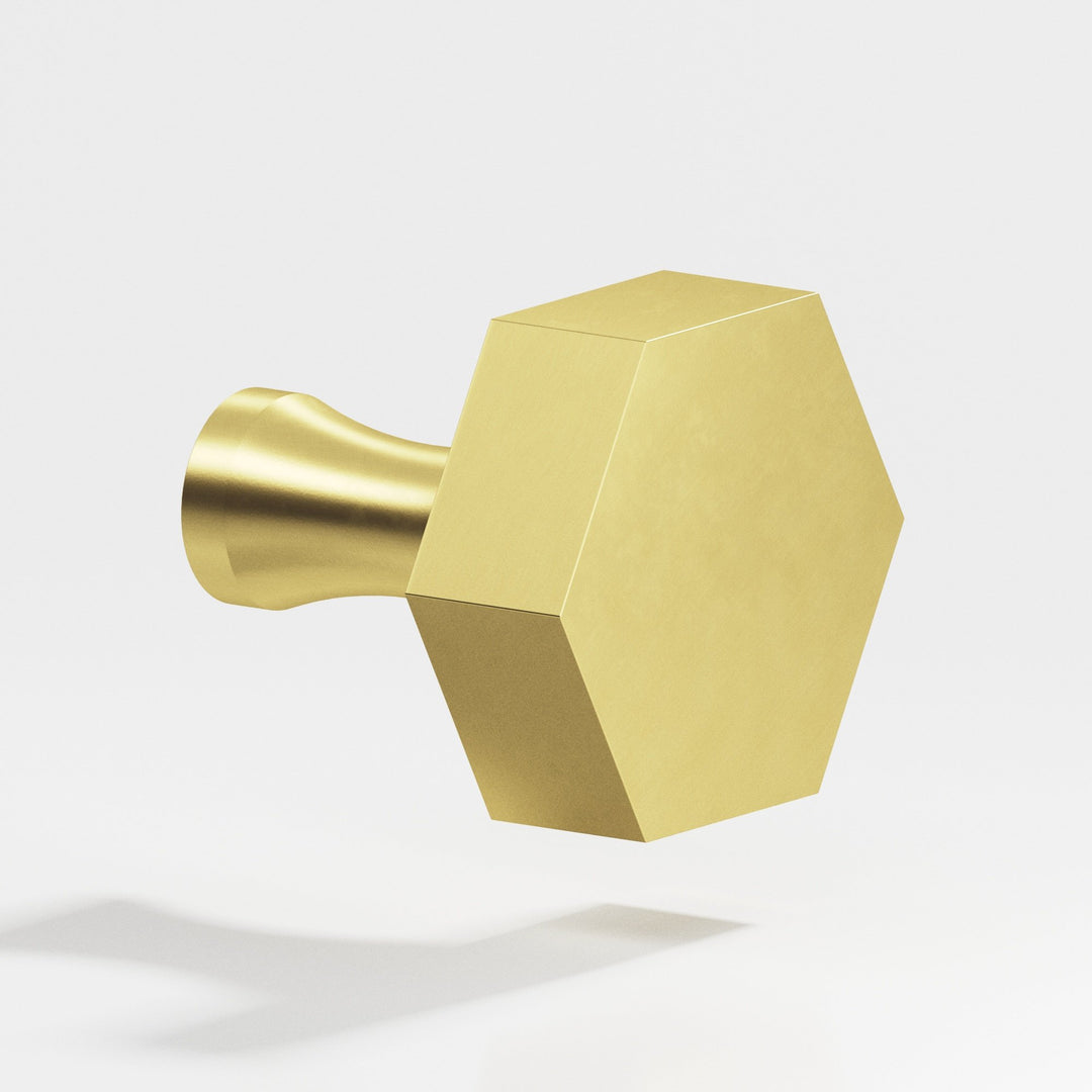 Colonial Bronze 131 Hexagonal Cabinet Knob with flared post in Matte Satin Brass