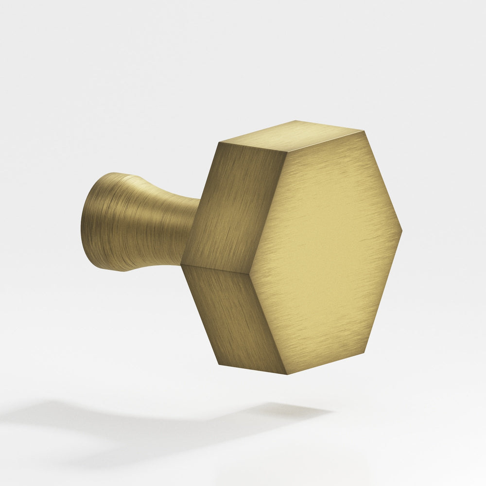 Colonial Bronze 132 Hexagonal Cabinet Knob with flared post in Matte Antique Satin Brass