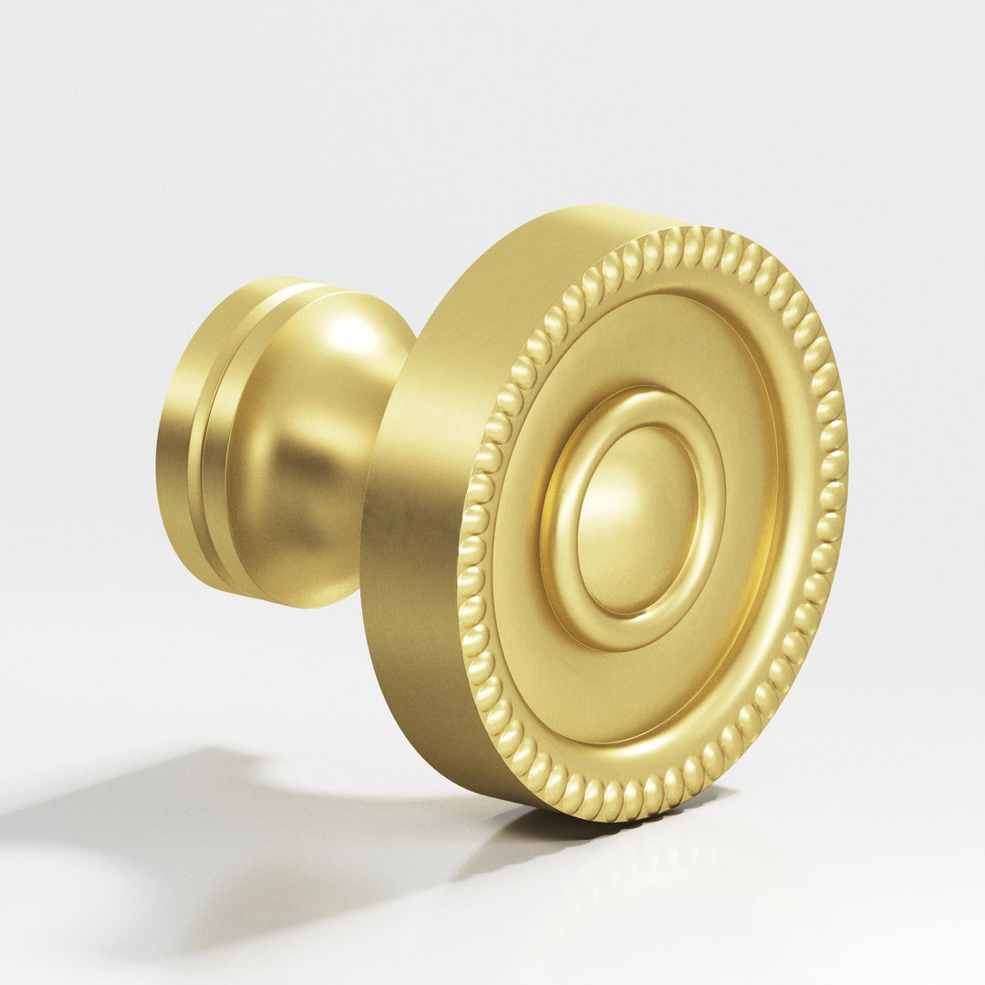 Colonial Bronze 173 Round beaded Cabinet Knob in Matte Satin Brass