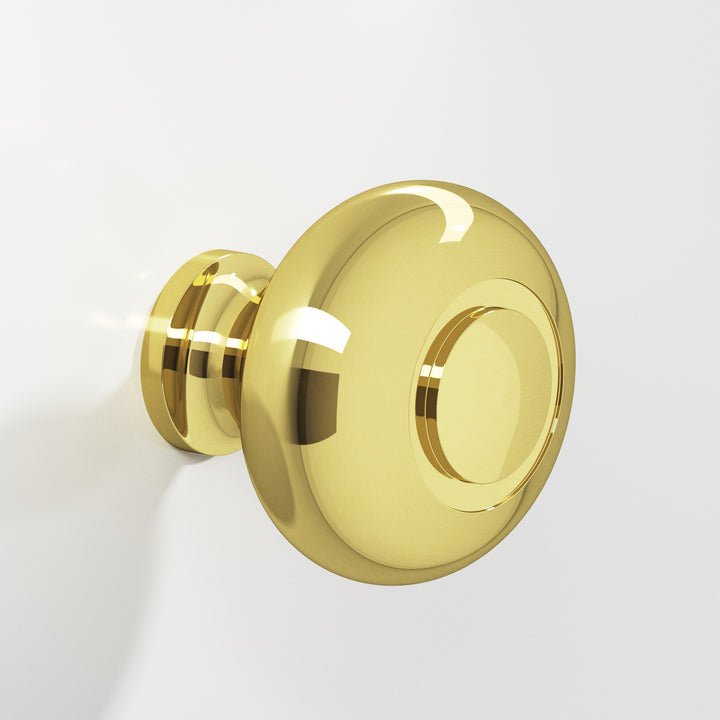 Colonial Bronze 1920 Round grooved Cabinet Knob in Unlacquered Polished Brass