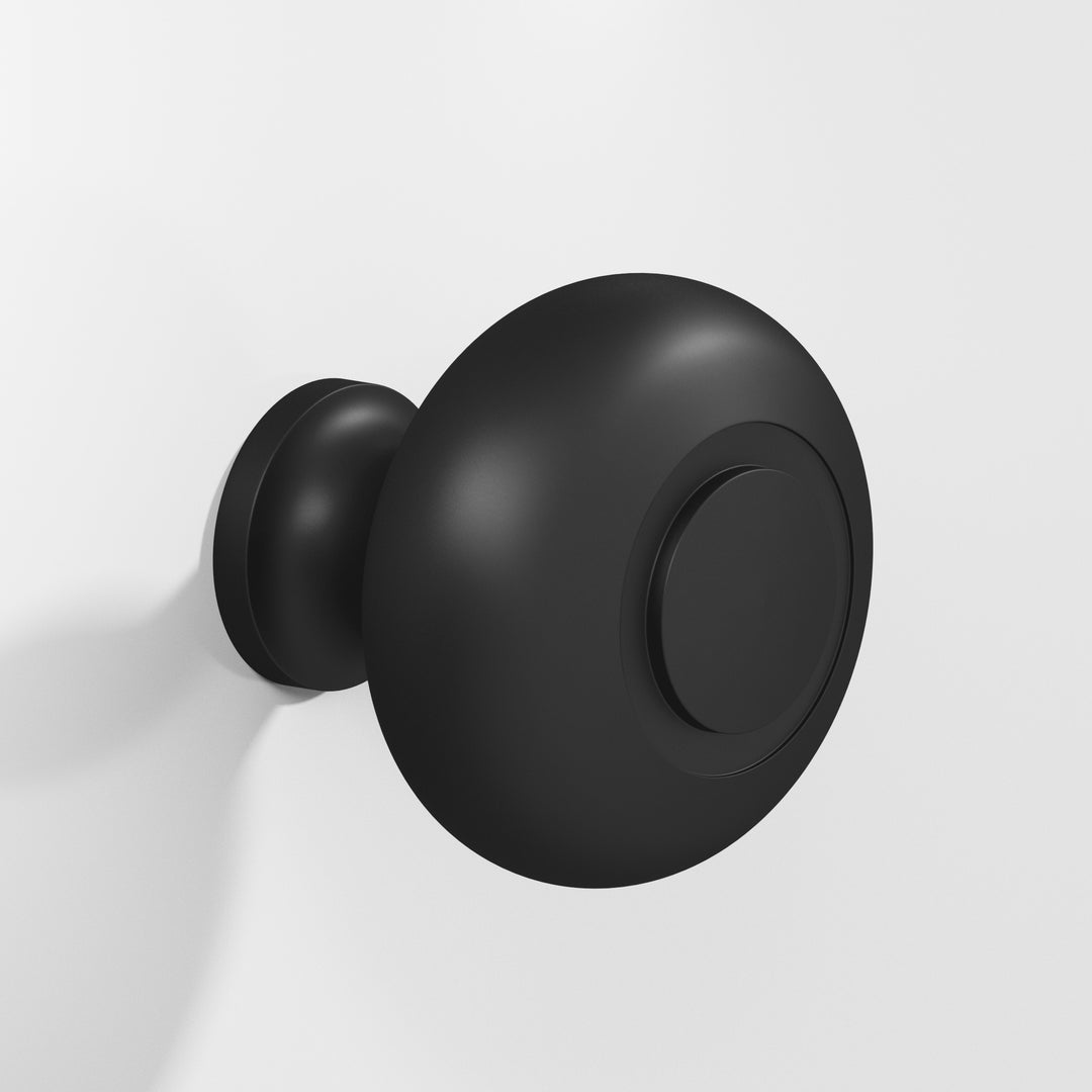 Colonial Bronze 1930 Round grooved Cabinet Knob in Matte Satin Black