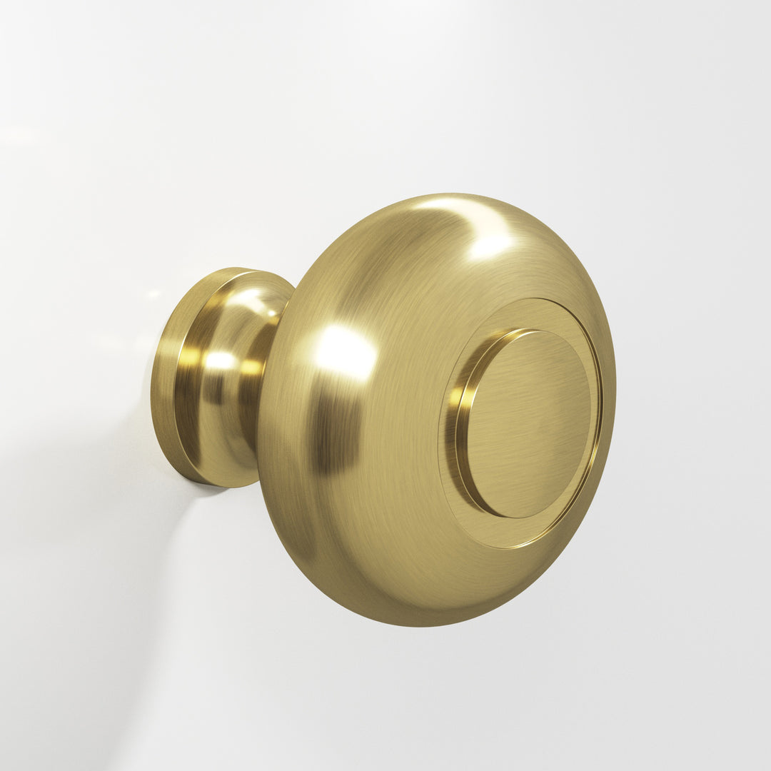 Colonial Bronze 1930 Round grooved Cabinet Knob in Antique Brass