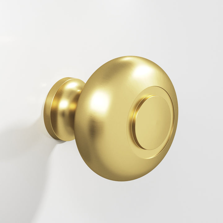 Colonial Bronze 1930 Round grooved Cabinet Knob in Matte Satin Brass