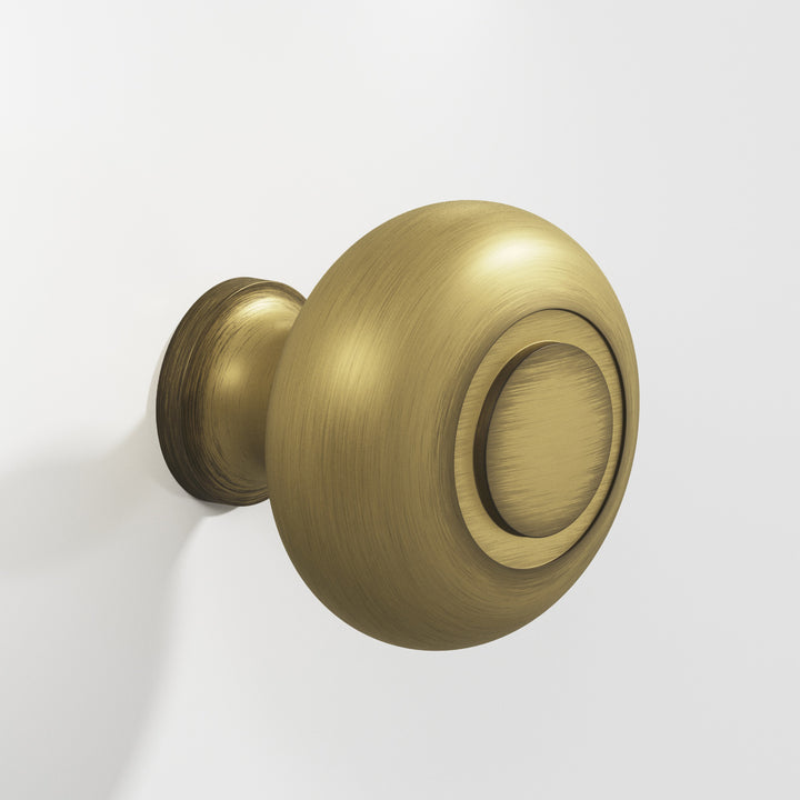 Colonial Bronze 1930 Round grooved Cabinet Knob in Matte Antique Satin Brass