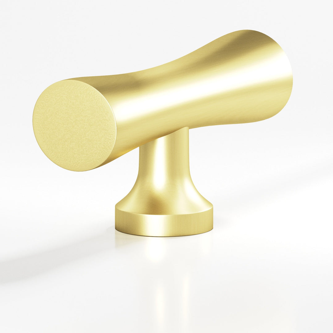 Colonial Bronze 290 Hourglass T Cabinet Knob with flared post in Matte Satin Brass