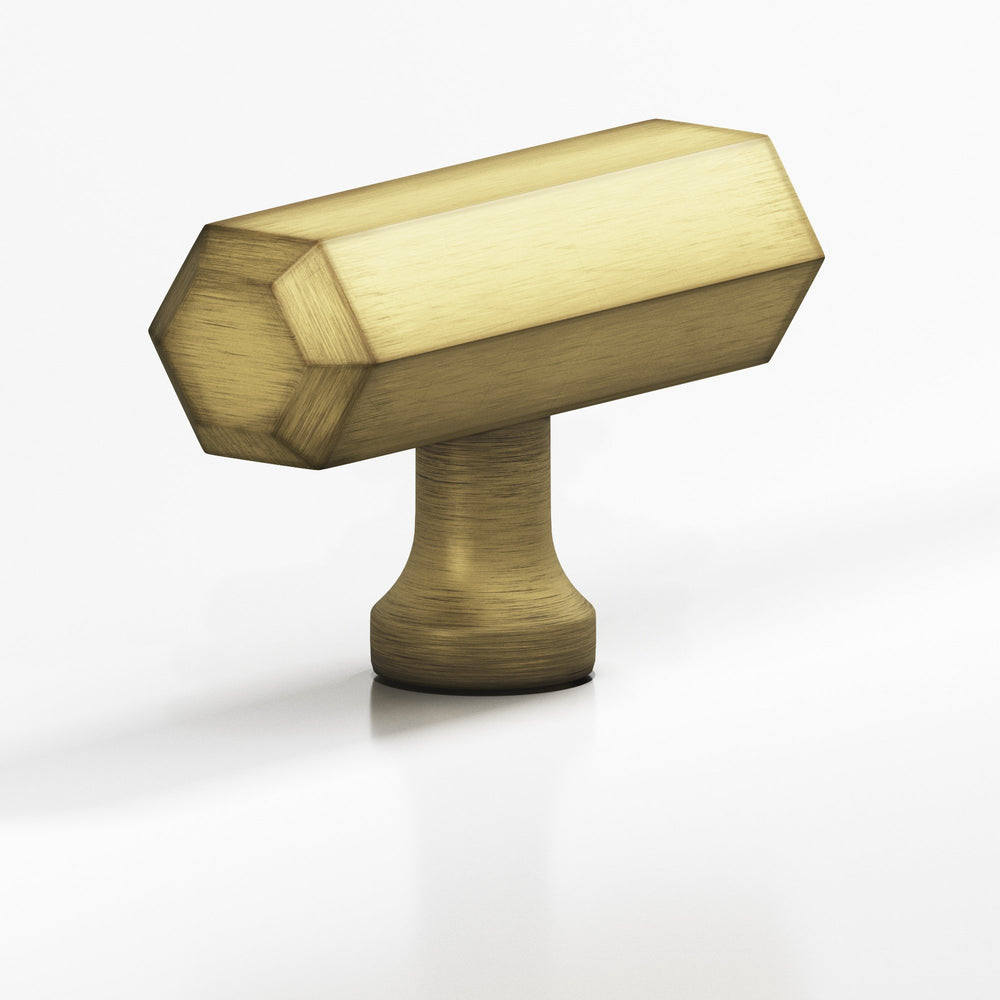 Colonial Bronze 320 Hexagonal T Cabinet Knob with flared post in Matte Antique Satin Brass