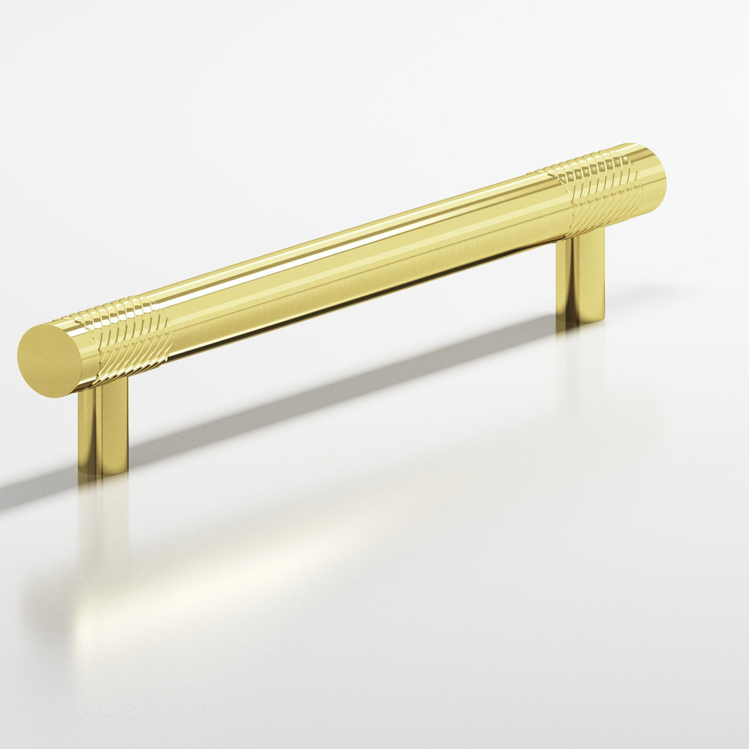 Colonial Bronze 546 Round banded and single-knurled Cabinet Pull with straight posts in Unlacquered Polished Brass