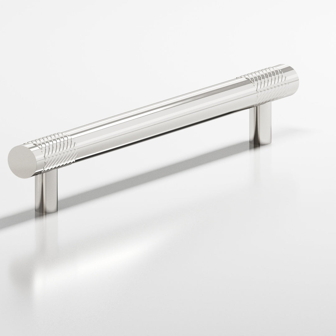 Colonial Bronze 566 Round banded and single-knurled Cabinet Pull with straight posts in Polished Nickel