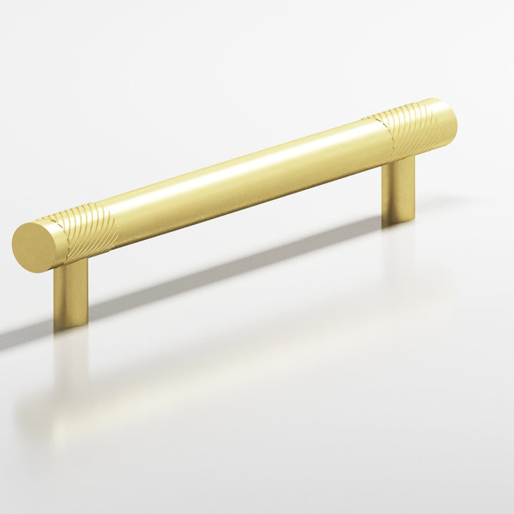 Colonial Bronze 546 Round banded and single-knurled Cabinet Pull with straight posts in Matte Satin Brass