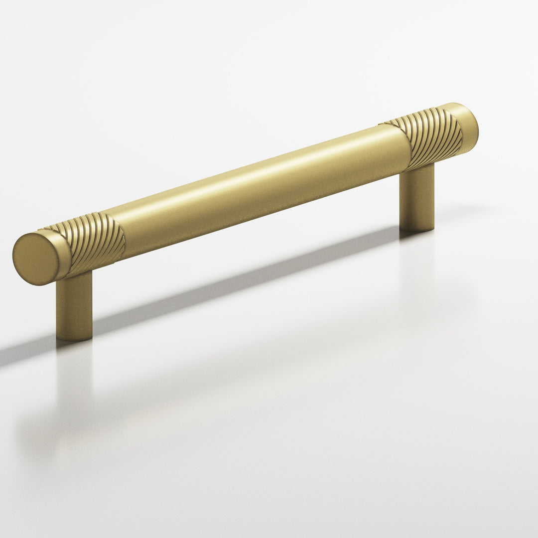 Colonial Bronze 547 Round banded and single-knurled Cabinet Pull with straight posts in Matte Antique Satin Brass