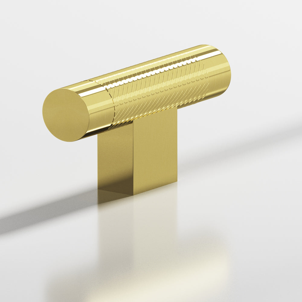 Colonial Bronze 570 Round single-knurled T Cabinet Knob with rectangular post in Unlacquered Polished Brass