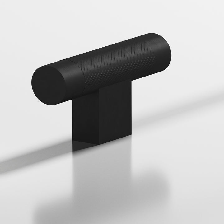 Colonial Bronze 570 Round single-knurled T Cabinet Knob with rectangular post in Matte Satin Black