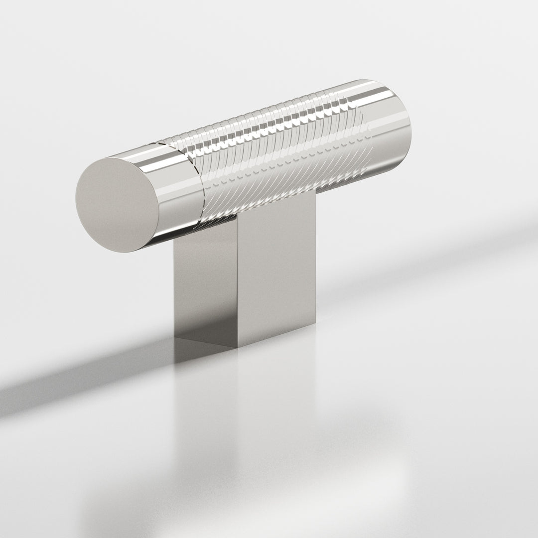Colonial Bronze 570 Round single-knurled T Cabinet Knob with rectangular post in Polished Nickel