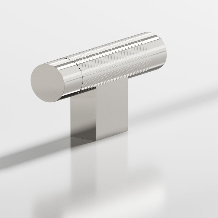 Colonial Bronze 570 Round single-knurled T Cabinet Knob with rectangular post in Polished Nickel