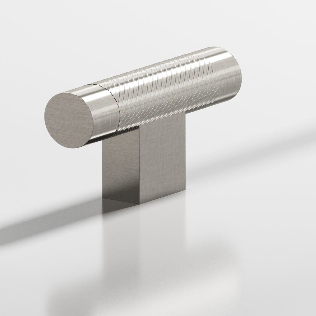 Colonial Bronze 570 Round single-knurled T Cabinet Knob with rectangular post in Satin Nickel