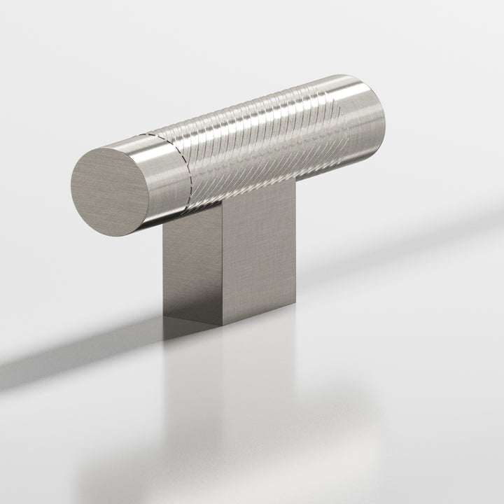 Colonial Bronze 570 Round single-knurled T Cabinet Knob with rectangular post in Satin Nickel